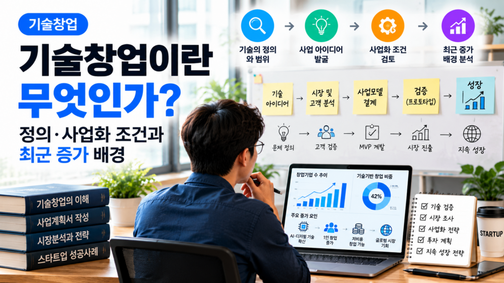 기술창업의 정의와 일반 창업과의 차이, 기술 사업화 조건, 고객 검증 및 최근 기술창업 증가 배경