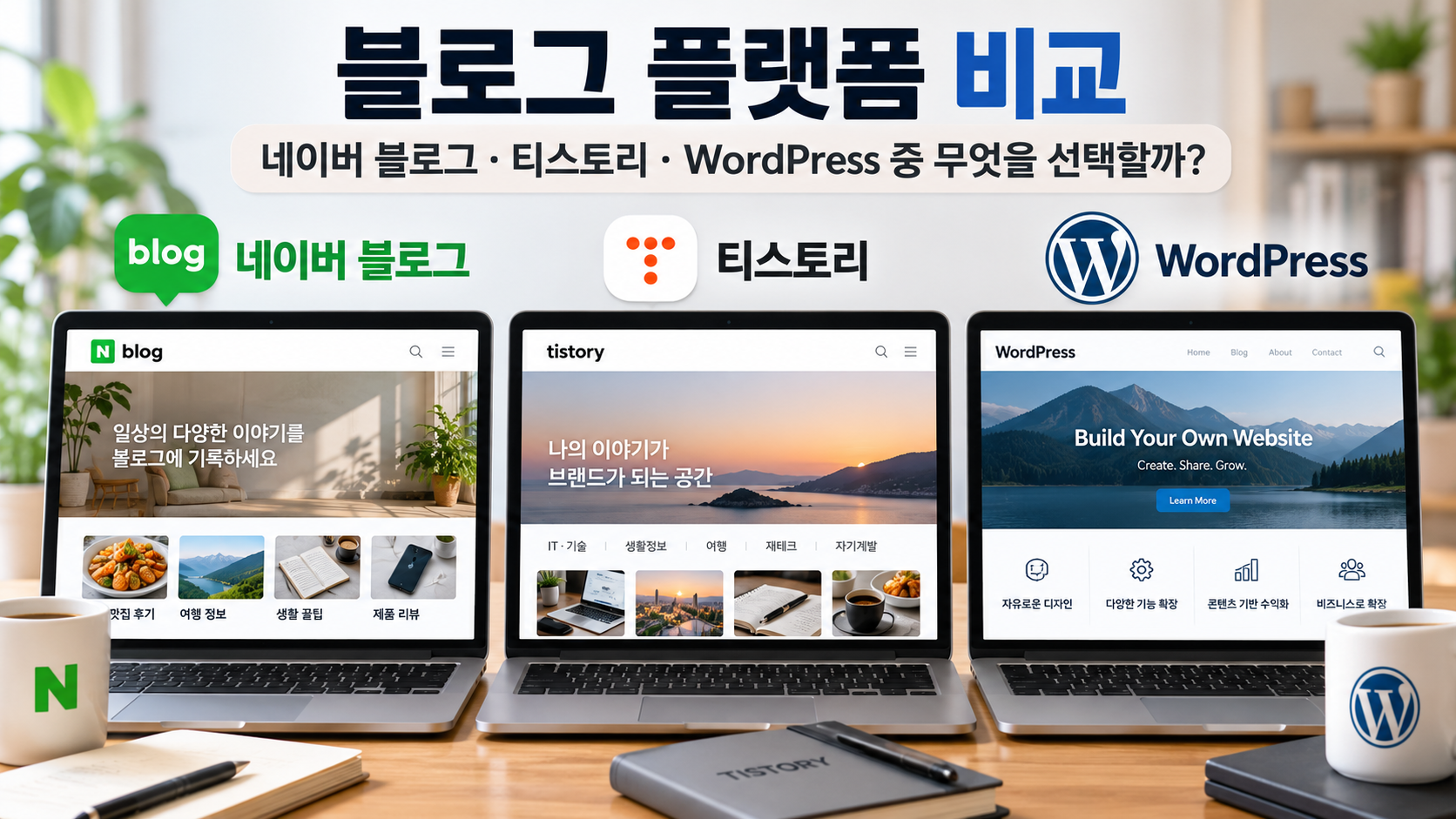 블로그 플랫폼 비교: 네이버 블로그·티스토리·WordPress 중 무엇을 선택할까
